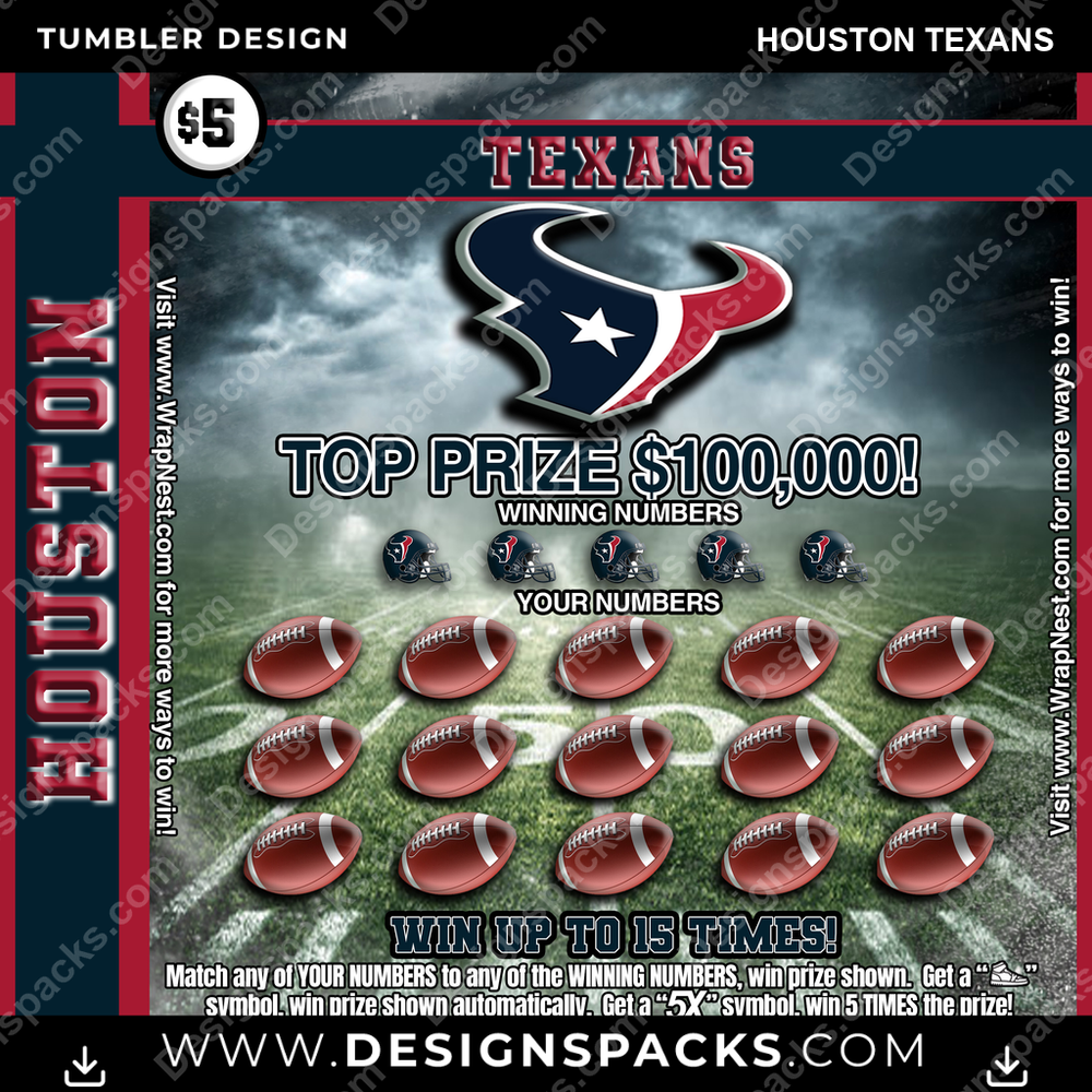 Football Lottery Ticket Houston Texans NFL Football Tumbler Digital Wrap Design Download