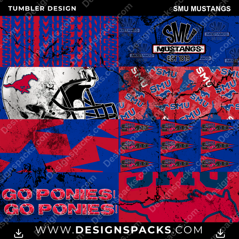 College Sport Distressed BG SMU Mustangs Tumbler Digital Wrap Design