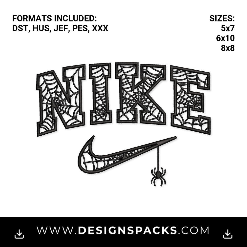 Spiderweb Nike Swoosh Halloween Logo Embroidery Design - Instant digital download pattern at Designspacks.com