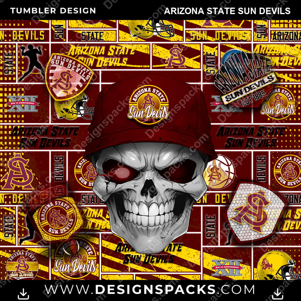 College Sport Skull Arizona State Sun Devils Tumbler Digital Wrap Design