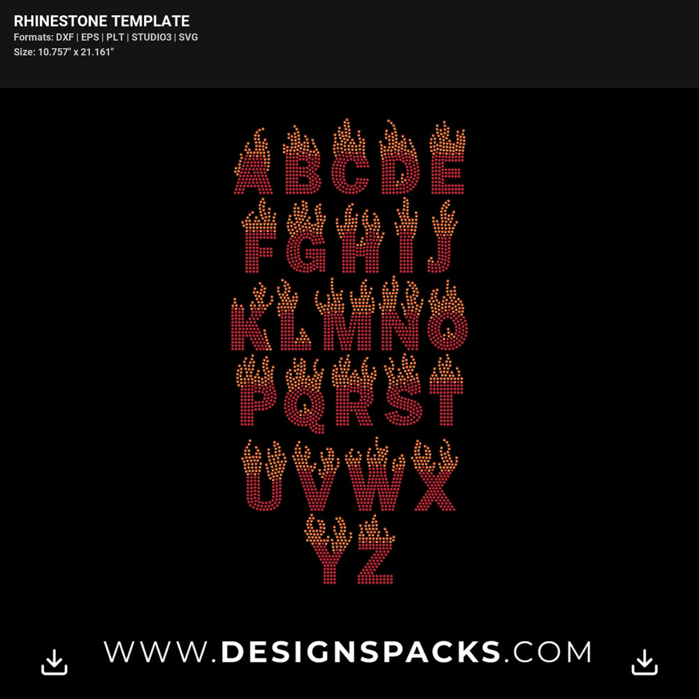Fire Alphabet Letters Rhinestone Digital Template
