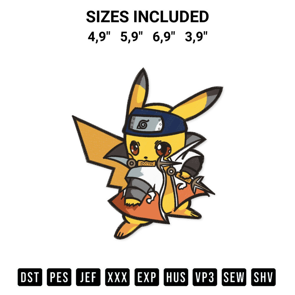 Elevate your next project with our Pikachu Cosplay Namikaze Minato Anime Logo Embroidery Design embroidery file. Shop high-quality digital patterns instantly at Designspacks.com. Available sizes: 4,9", 5,9", 6,9", 3,9".