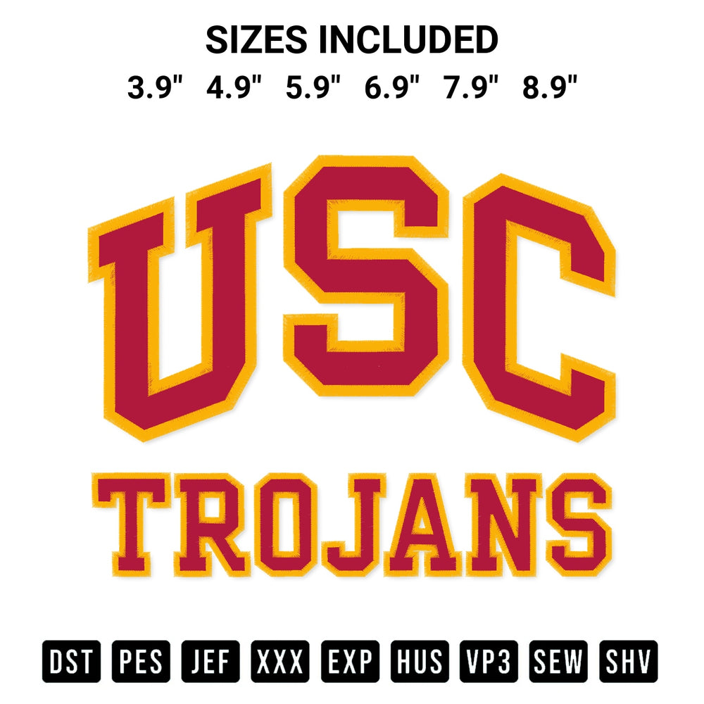 Transform your fabrics with the Usc Trojans Football Embroidery Design embroidery design. Instant access to premium digitized patterns at Designspacks.com. Available sizes: 3.9", 4.9", 5.9", 6.9", 7.9", 8.9".