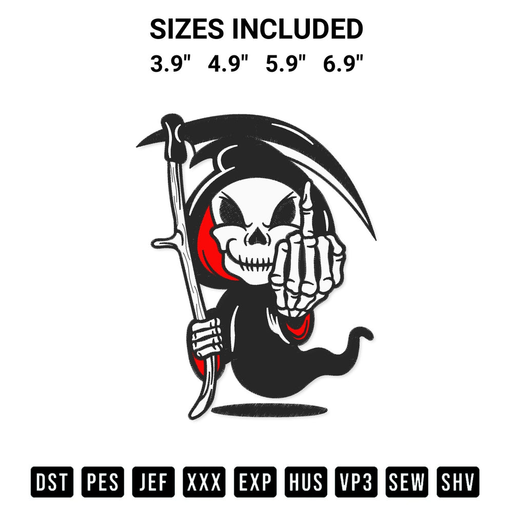 Download the Grim Reaper With Scythe Embroidery Design machine embroidery design exclusively at Designspacks.com. Premium digitized pattern for apparel and DIY crafts. Available sizes: 3.9", 4.9", 5.9", 6.9".
