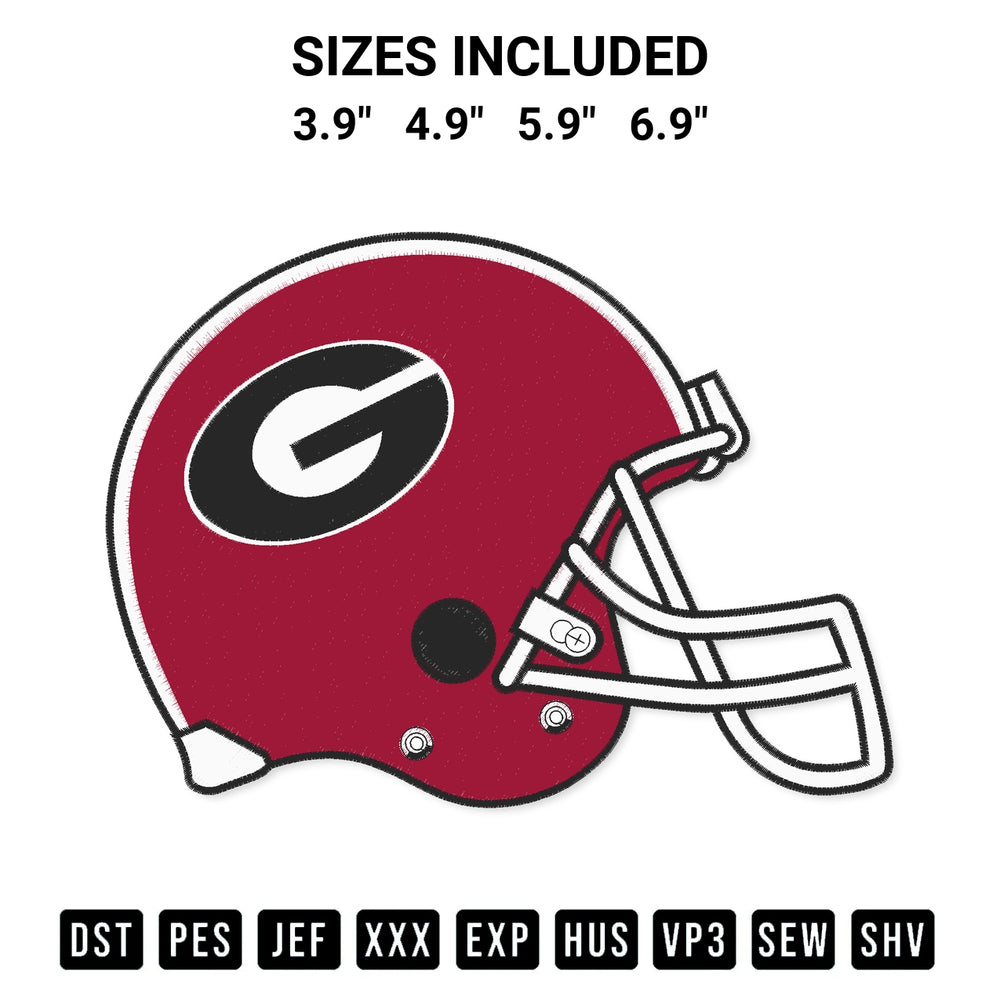 Looking for the perfect pattern? Download the Georgia Bulldogs Helmet Embroidery Design embroidery design today at Designspacks.com. Crisp, clean stitching guaranteed. Available sizes: 3.9", 4.9", 5.9", 6.9".