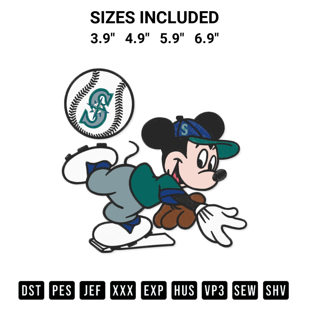 Looking for the perfect pattern? Download the Baseball Seattle Mariners Mickey Mouse Embroidery Design embroidery design today at Designspacks.com. Crisp, clean stitching guaranteed. Available sizes: 3.9", 4.9", 5.9", 6.9".
