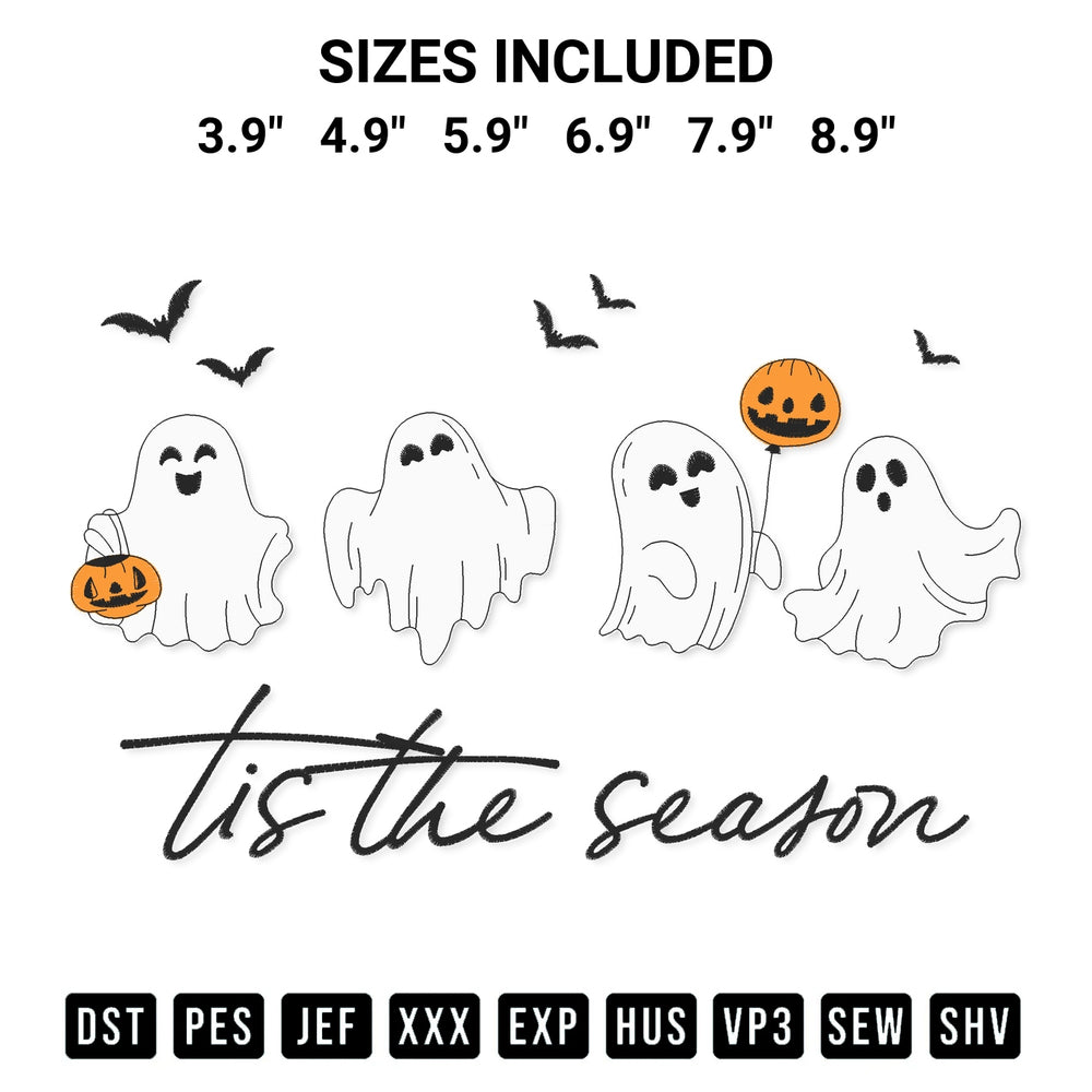 Create amazing crafts with the Tis The Season Ghost Embroidery Design embroidery file. High-quality digital download from Designspacks.com, perfect for beginners and pros. Available sizes: 3.9", 4.9", 5.9", 6.9", 7.9", 8.9".