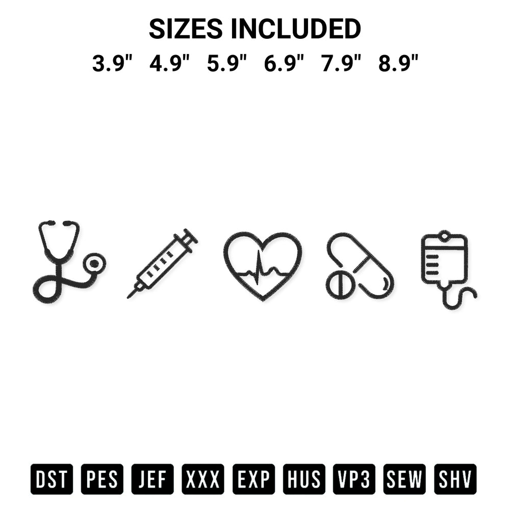 Looking for the perfect pattern? Download the Medical Icons Embroidery Design embroidery design today at Designspacks.com. Crisp, clean stitching guaranteed. Available sizes: 3.9", 4.9", 5.9", 6.9", 7.9", 8.9".