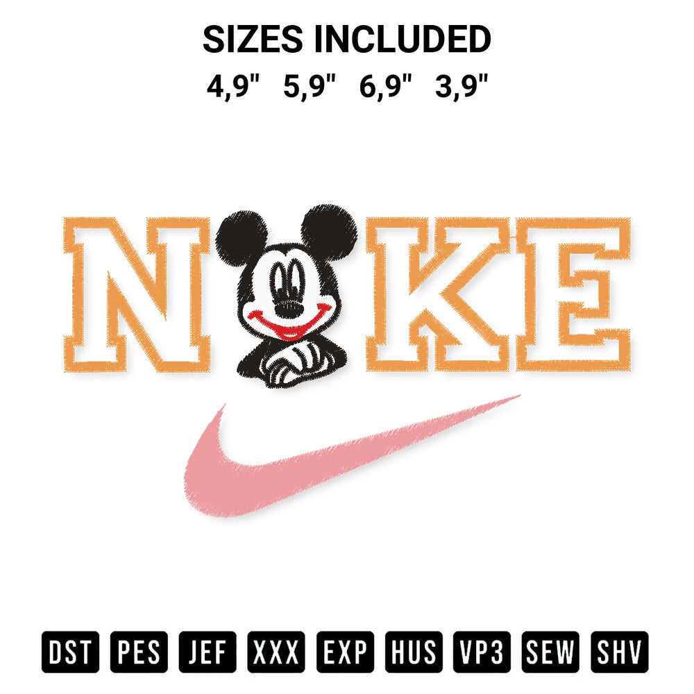 Looking for the perfect pattern? Download the Nike Mickey Mouse Logo Embroidery Design embroidery design today at Designspacks.com. Crisp, clean stitching guaranteed. Available sizes: 4,9", 5,9", 6,9", 3,9".