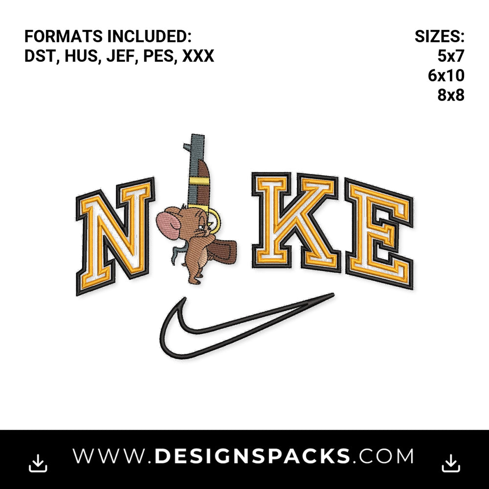 Jerry Mouse Shotgun Nike Swoosh Embroidery Design - Instant digital download pattern at Designspacks.com