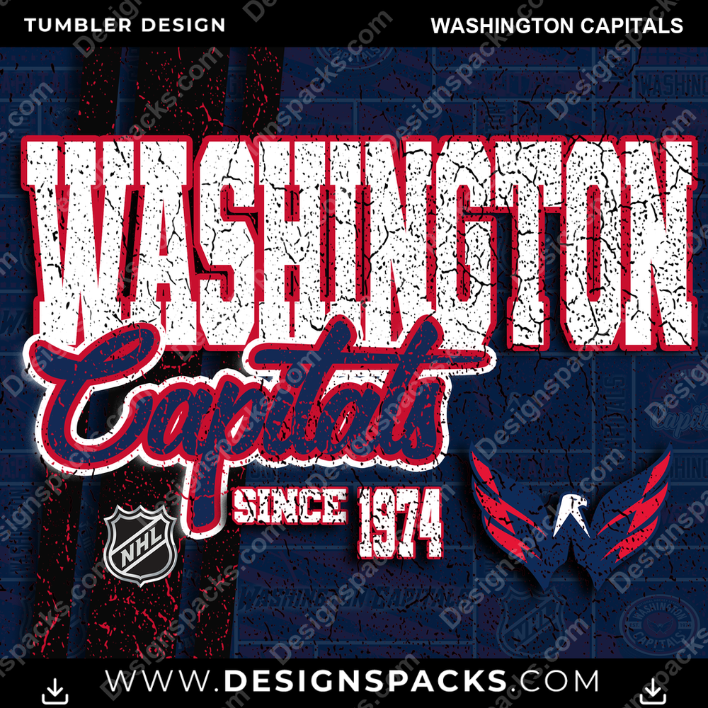 Hockey Grunge Washington Capitals Tumbler Digital Wrap Design