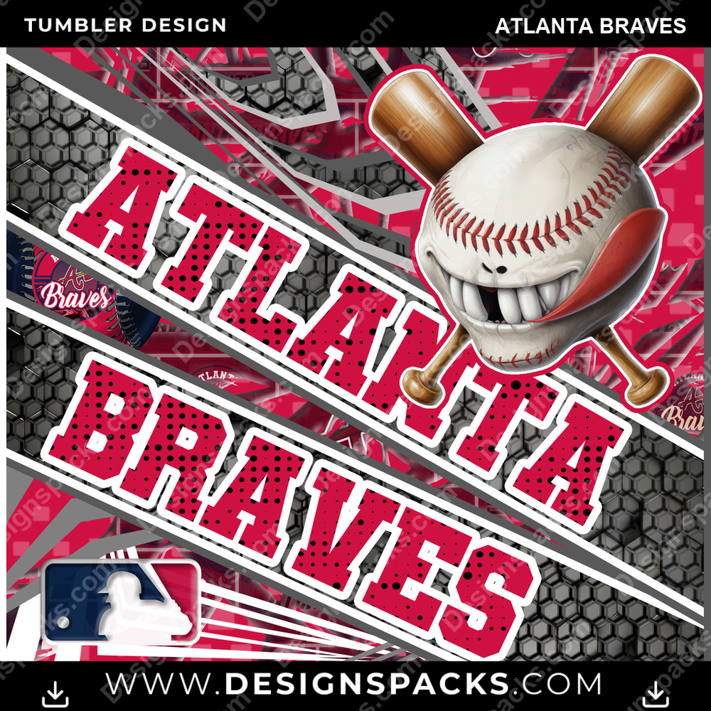 Baseball Angry Sports Atlanta Braves MLB Baseball Tumbler Digital Wrap Design Download