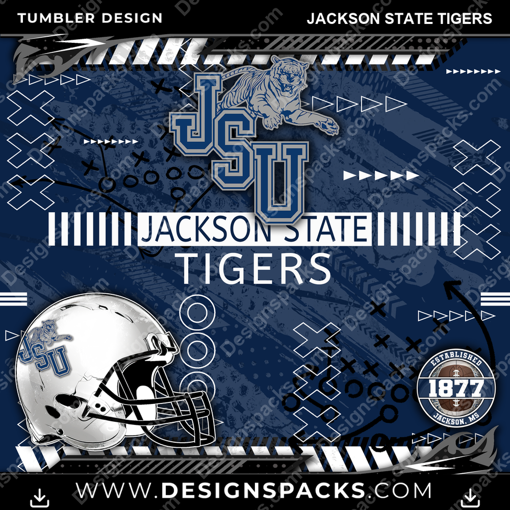 College Sport Xs & Os Jackson State Tigers NCAA College Sport Tumbler Digital Wrap Design Download