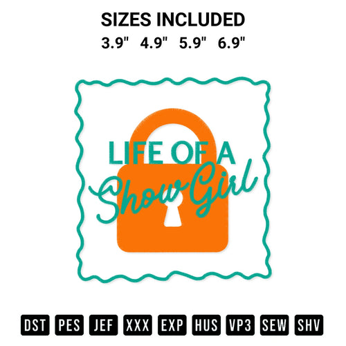 Download the Life Of A Showgirl Lock Embroidery Design machine embroidery design exclusively at Designspacks.com. Premium digitized pattern for apparel and DIY crafts. Available sizes: 3.9