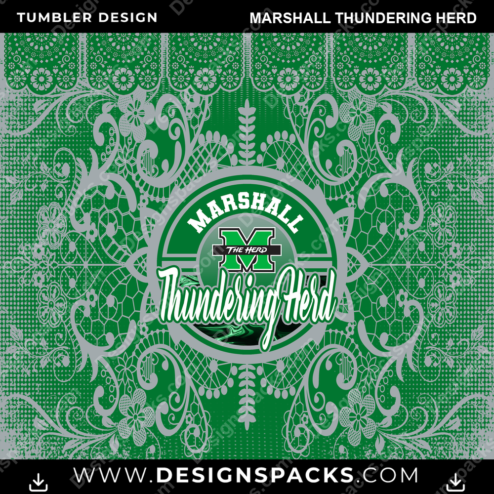 College Sport Lace & Logo Marshall Thundering Herd Tumbler Digital Wrap Design