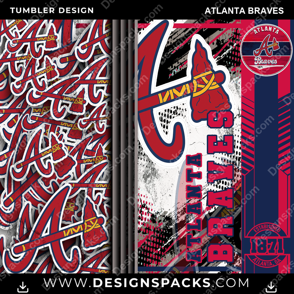 Baseball Sports Atlanta Braves MLB Baseball Tumbler Digital Wrap Design Download
