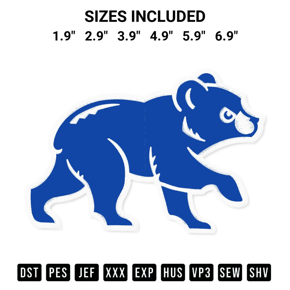 Get the Chicago Cubs Bear Embroidery Design embroidery design for your custom crafts! Premium digitized files available for instant download at Designspacks.com. Available sizes: 1.9", 2.9", 3.9", 4.9", 5.9", 6.9".