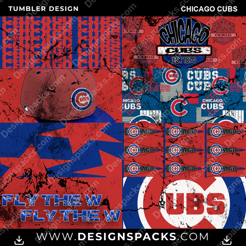 Baseball Distressed BG Chicago Cubs Tumbler Digital Wrap Design