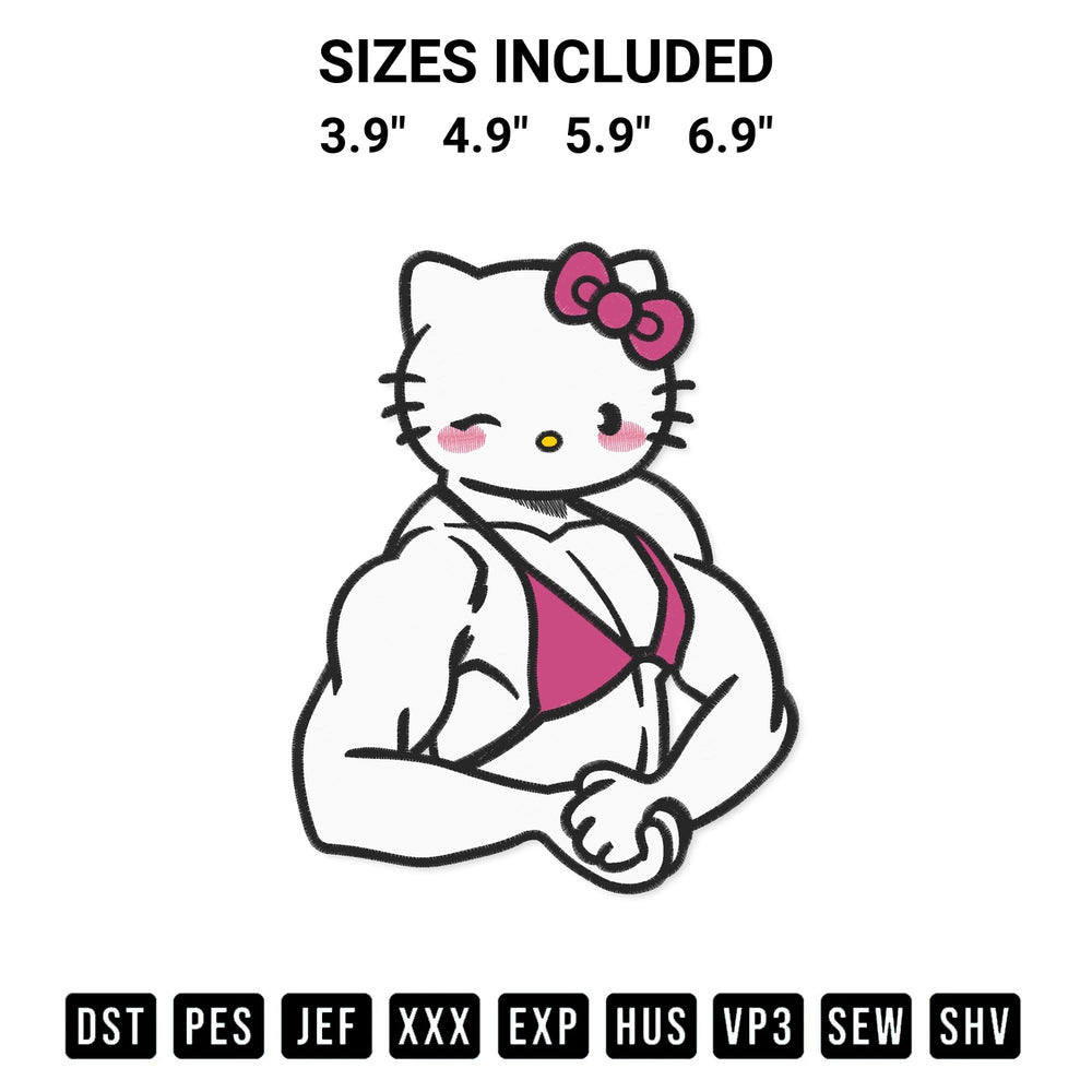Transform your fabrics with the Hello Kitty Muscle Gym Embroidery Design embroidery design. Instant access to premium digitized patterns at Designspacks.com. Available sizes: 3.9", 4.9", 5.9", 6.9".