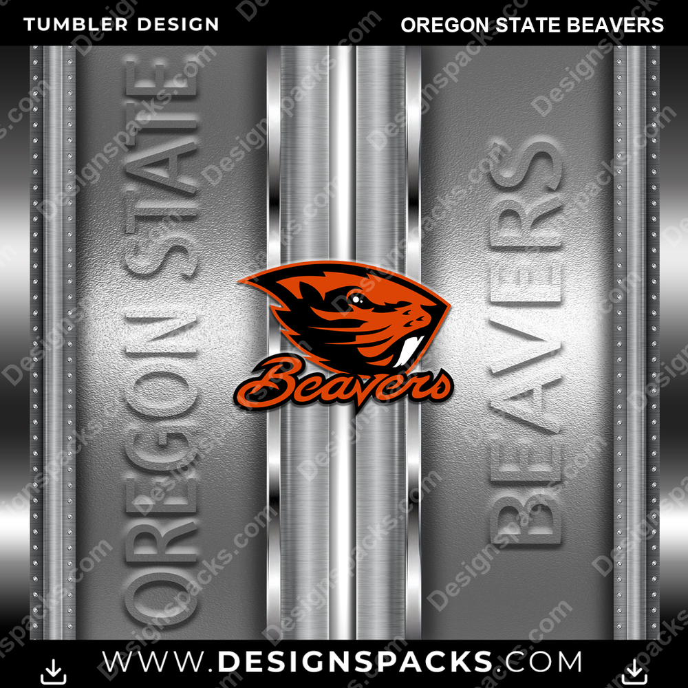 College Sport Metallic Oregon State Beavers Tumbler Digital Wrap Design