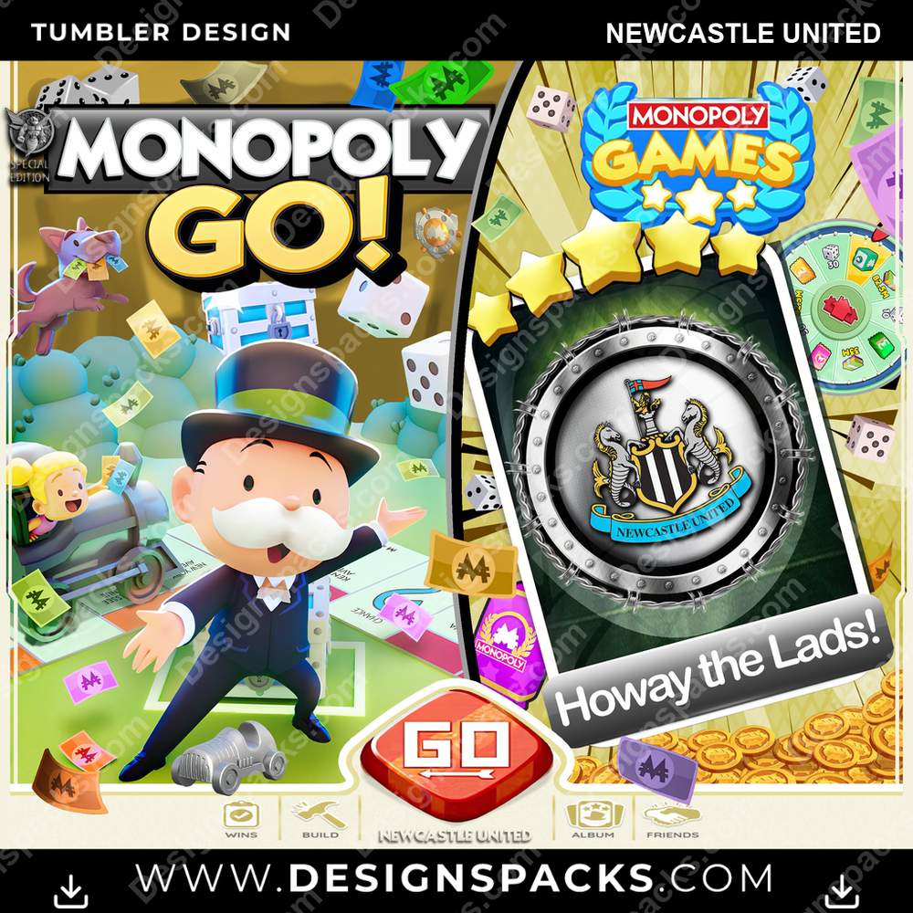 Soccer UK Monopoly Go! Newcastle United MLS Soccer Tumbler Digital Wrap Design Download