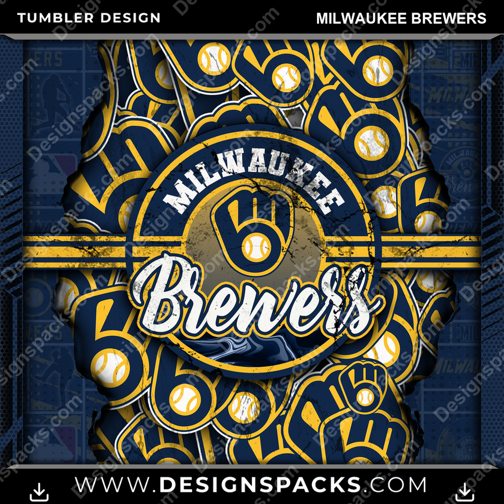 Baseball Ripped Milwaukee Brewers Tumbler Digital Wrap Design