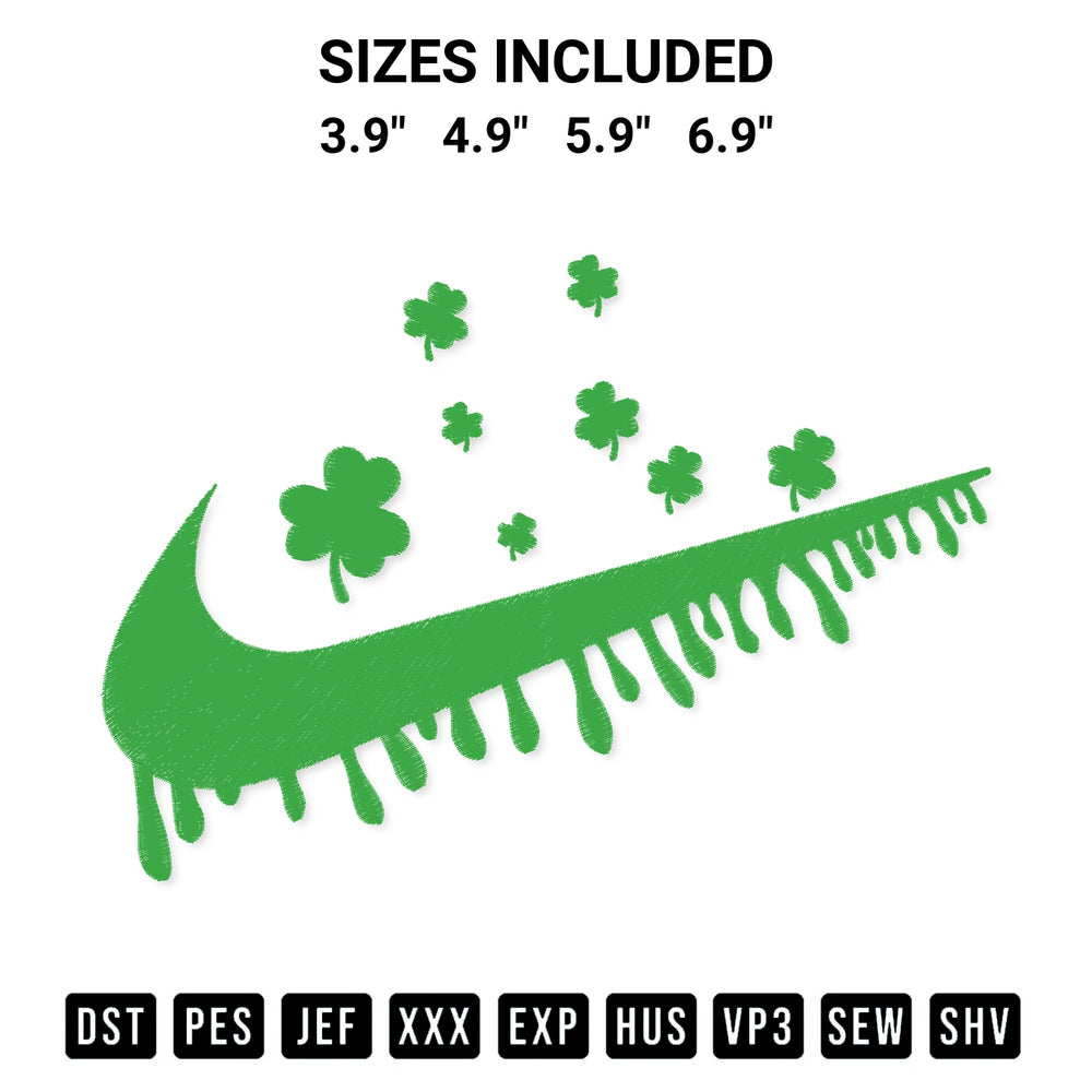 Looking for the perfect pattern? Download the St Patricks Day Swoosh Dripping Logo Embroidery Design embroidery design today at Designspacks.com. Crisp, clean stitching guaranteed. Available sizes: 3.9", 4.9", 5.9", 6.9".