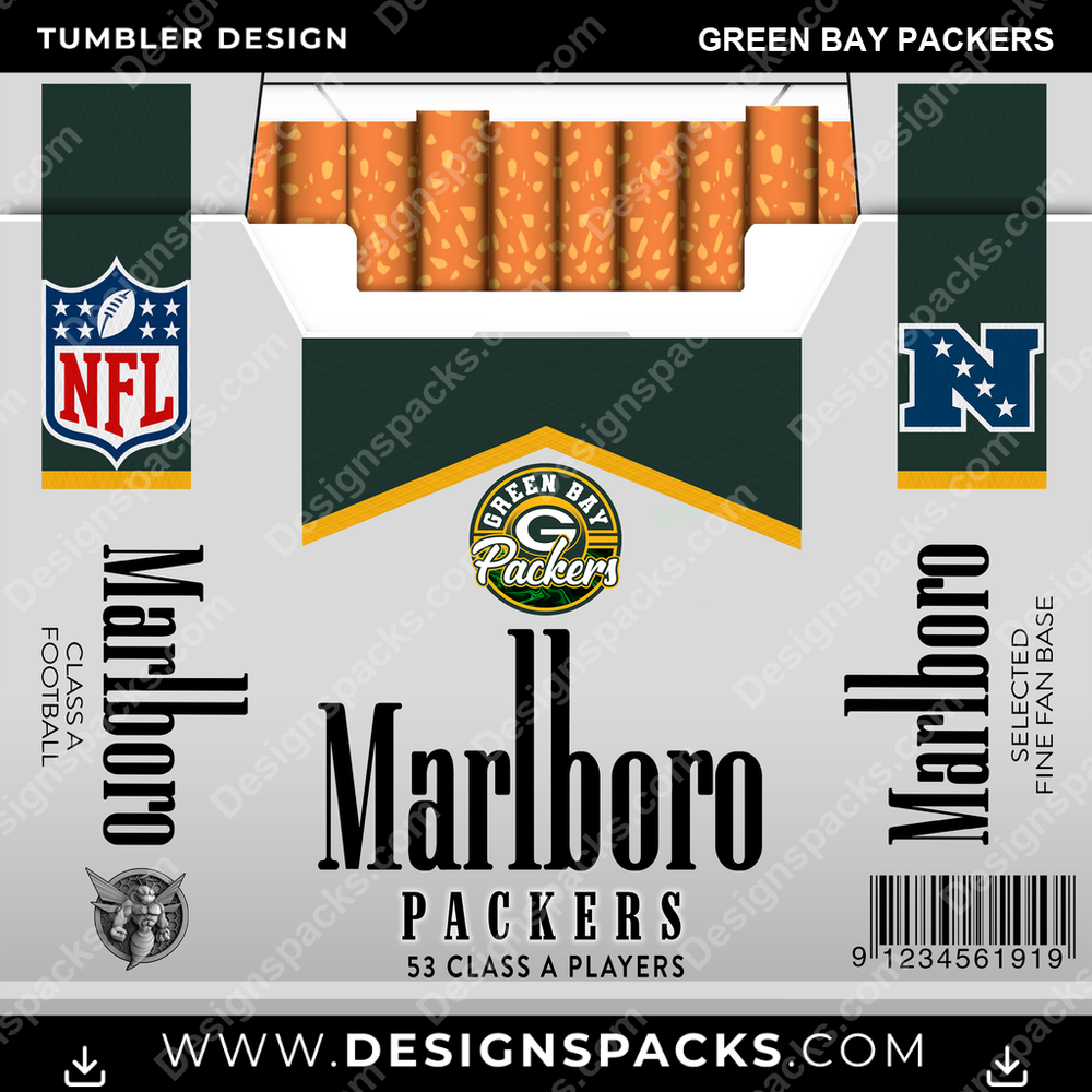 Football Marlboro Green Bay Packers Tumbler Digital Wrap Design