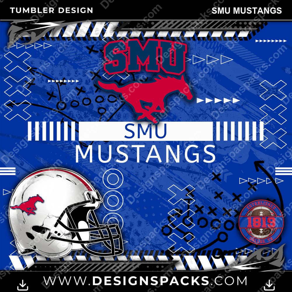College Sport Xs & Os SMU Mustangs NCAA College Sport Tumbler Digital Wrap Design Download
