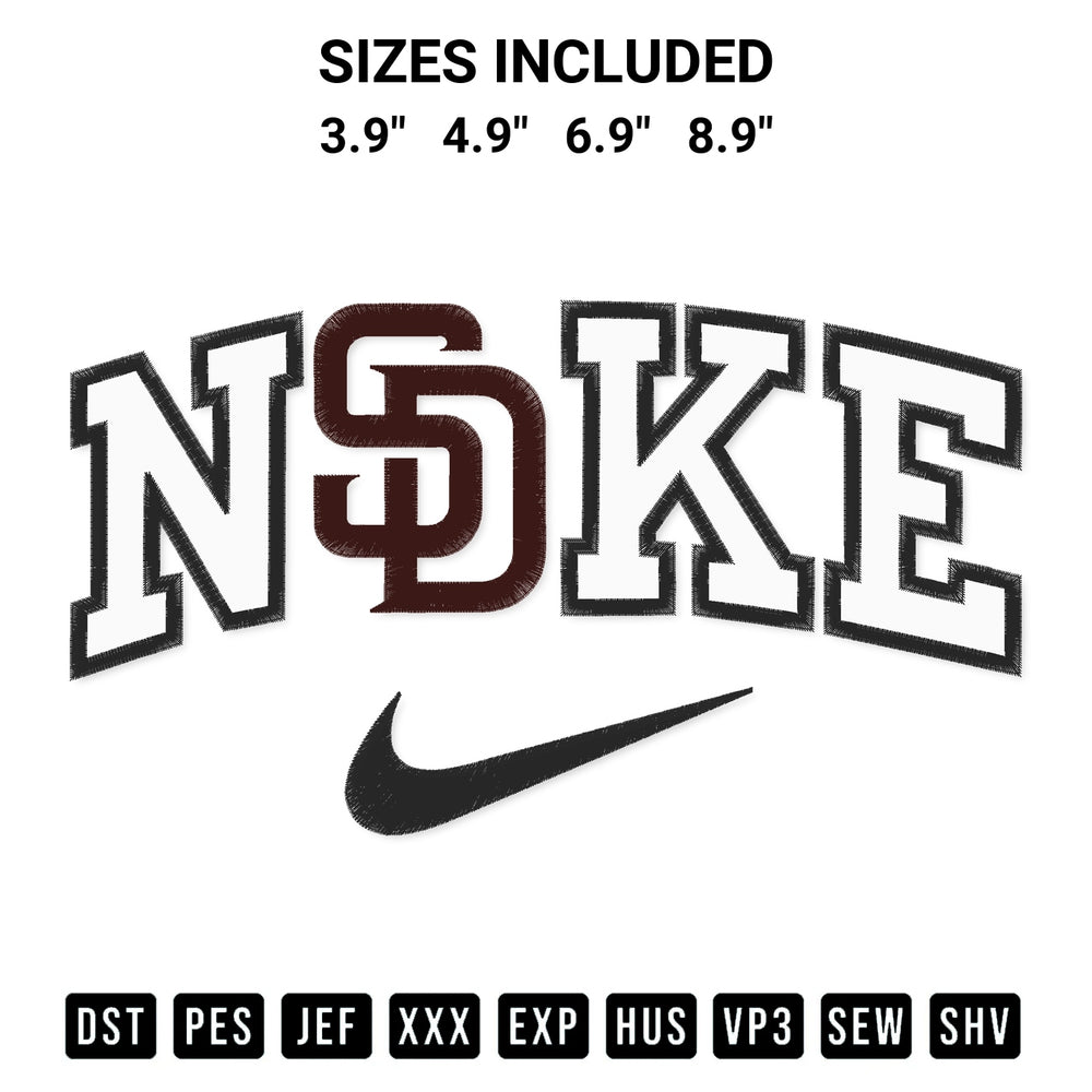 Looking for the perfect pattern? Download the San Diego Padres X Nike Embroidery Design embroidery design today at Designspacks.com. Crisp, clean stitching guaranteed. Available sizes: 3.9", 4.9", 6.9", 8.9".