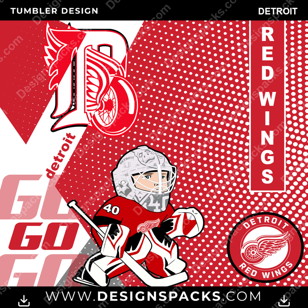 Ice Hockey GO Detroit Tumbler Digital Wrap Design
