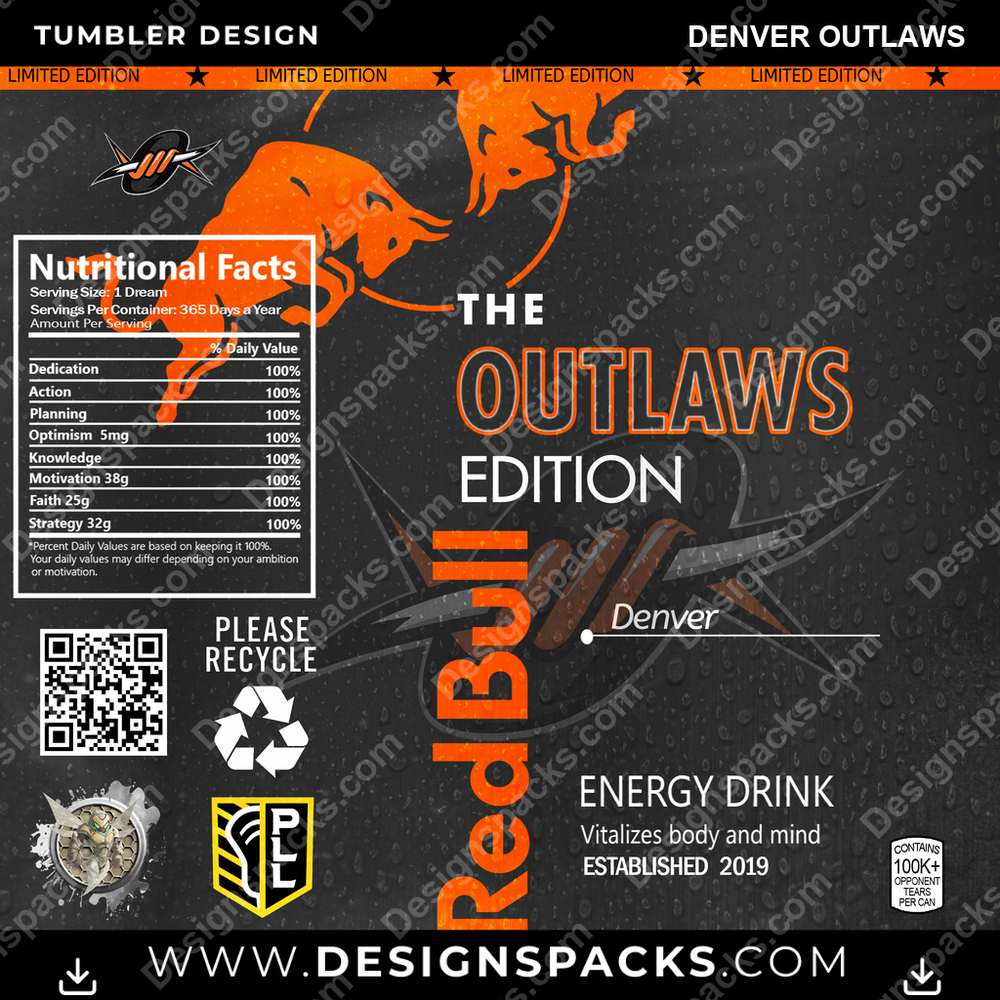 Lacrosse Red Bull Denver Outlaws Tumbler Digital Wrap Design