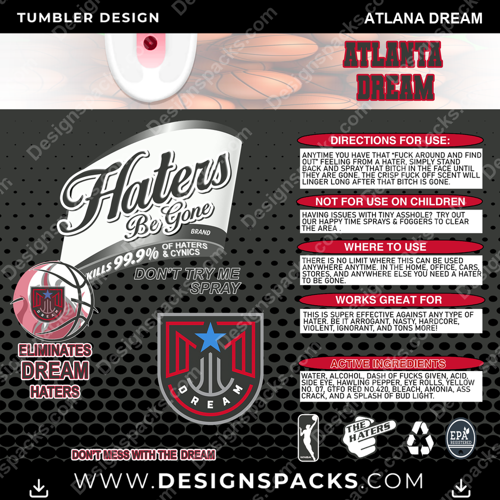 Basketball Haters Be Gone Atlana Dream NBA Basketball Tumbler Digital Wrap Design Download