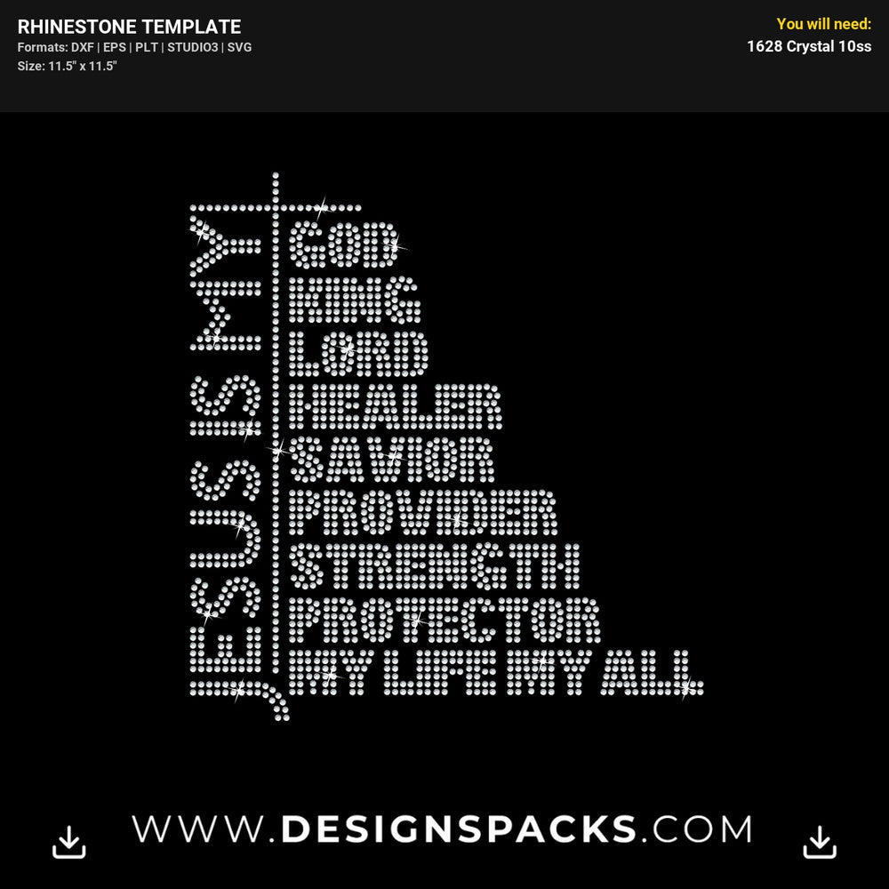 Jesus God King Rhinestone Digital Template