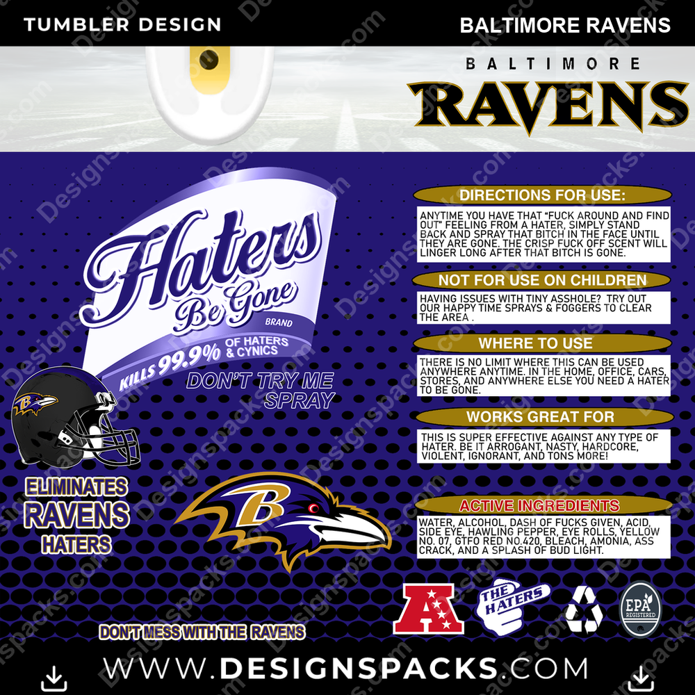 Football Haters Be Gone Baltimore Ravens Tumbler Digital Wrap Design
