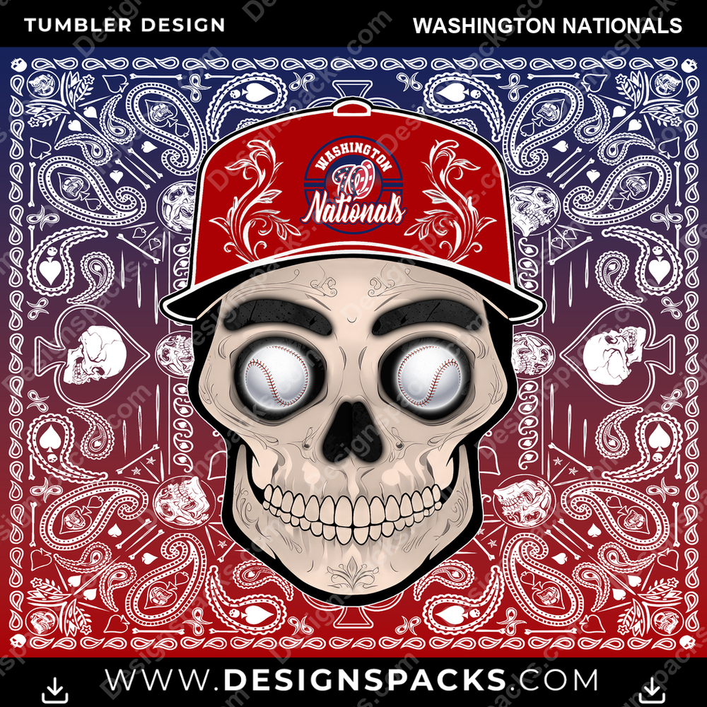 Baseball Skull Handkerchief Washington Nationals MLB Baseball Tumbler Digital Wrap Design Download