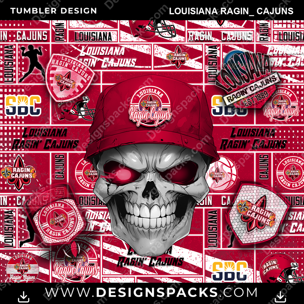 College Sport Skull Louisiana Ragin_ Cajuns Tumbler Digital Wrap Design