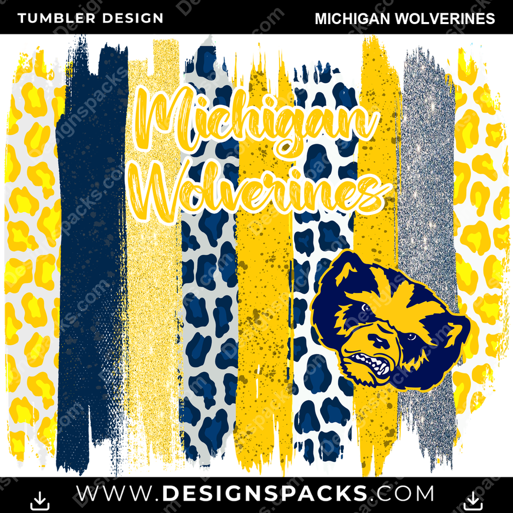 College Sport Brush Strokes Michigan Wolverines NCAA College Sport Tumbler Digital Wrap Design Download