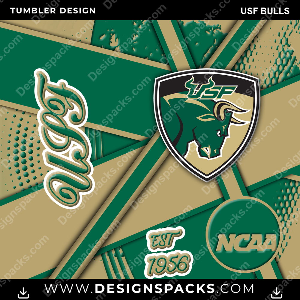 College Sport Team Sport USF Bulls Tumbler Digital Wrap Design