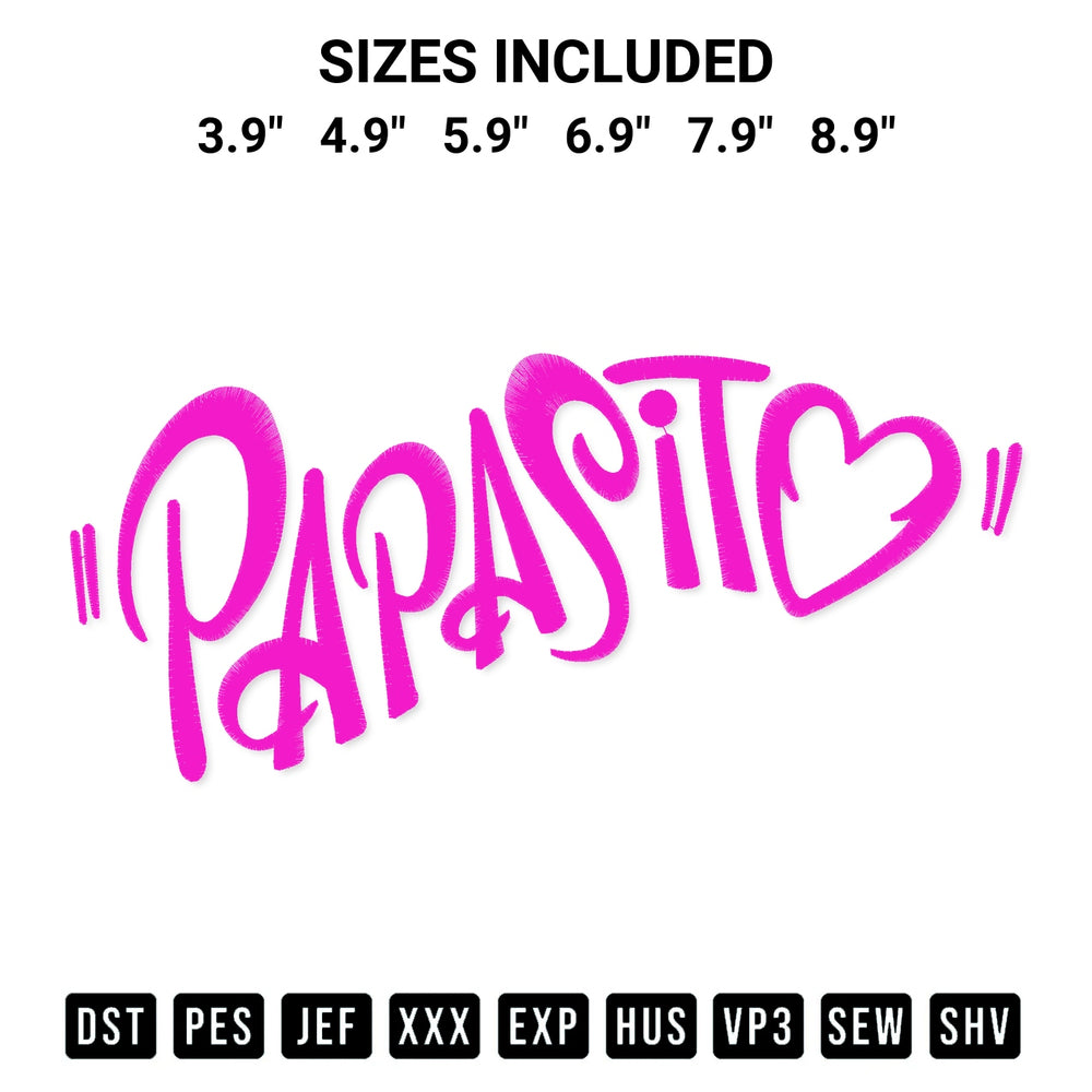 Stitch like a pro with the Karol G Papasito Embroidery Design embroidery pattern from Designspacks.com. High-quality digital machine embroidery file. Available sizes: 3.9", 4.9", 5.9", 6.9", 7.9", 8.9".