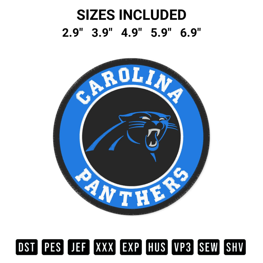 Create amazing crafts with the Carolina Panthers Circle Logo Embroidery Design embroidery file. High-quality digital download from Designspacks.com, perfect for beginners and pros. Available sizes: 2.9", 3.9", 4.9", 5.9", 6.9".