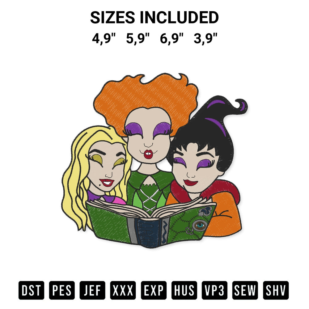Elevate your next project with our Disney Halloween Sanderson Sisters Witch Spell Book Hocus Pocus Logo Embroidery Design embroidery file. Shop high-quality digital patterns instantly at Designspacks.com. Available sizes: 4,9", 5,9", 6,9", 3,9".