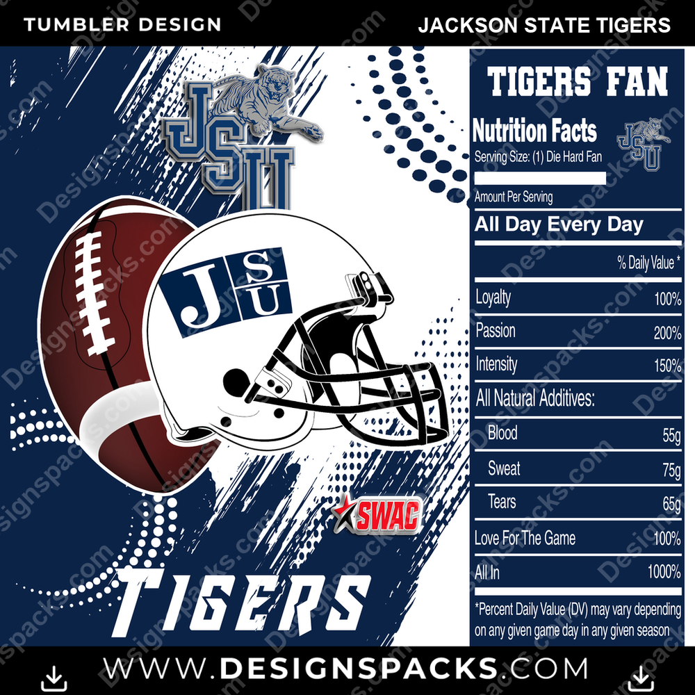 College Sport Team Fan CFB Jackson State Tigers NCAA College Sport Tumbler Digital Wrap Design Download