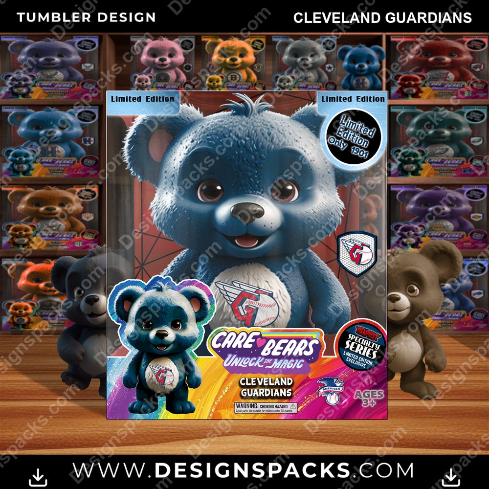 Baseball Care Bear Box Cleveland Guardians Tumbler Digital Wrap Design