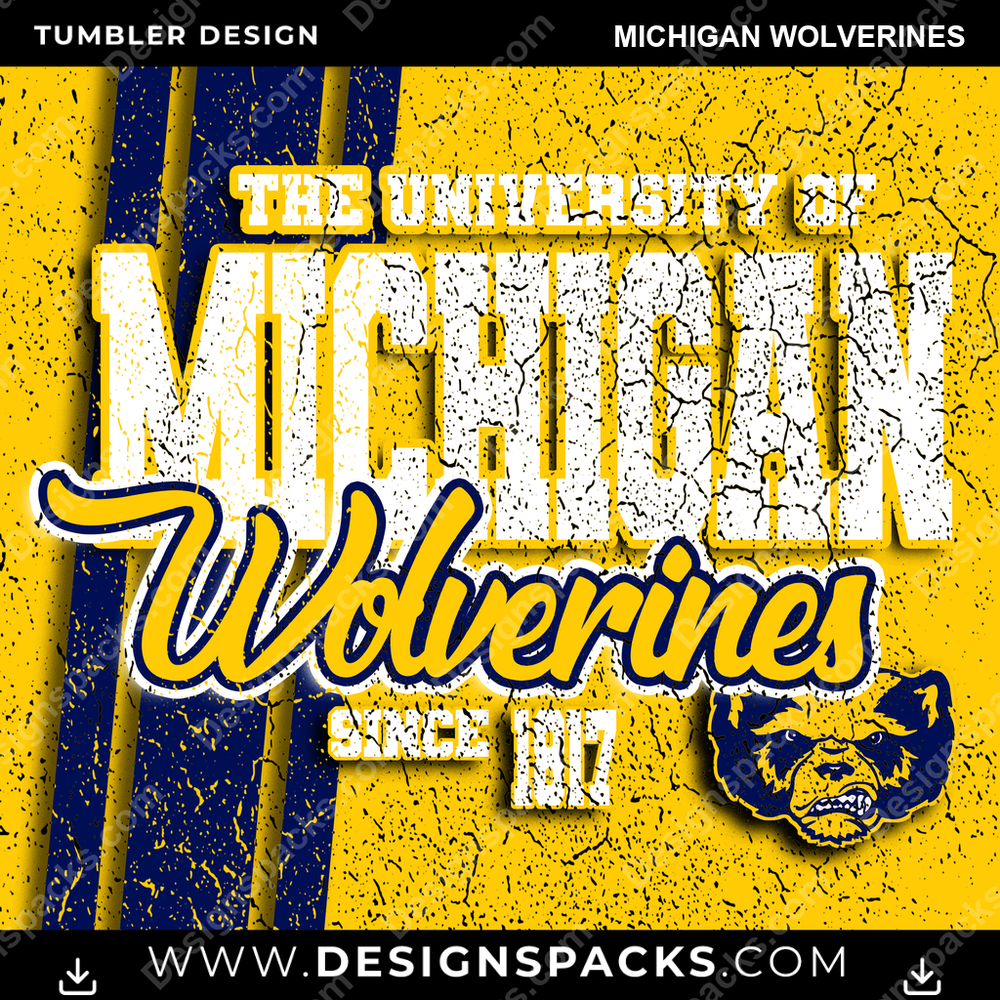 College Sport Grunge Michigan Wolverines NCAA College Sport Tumbler Digital Wrap Design Download