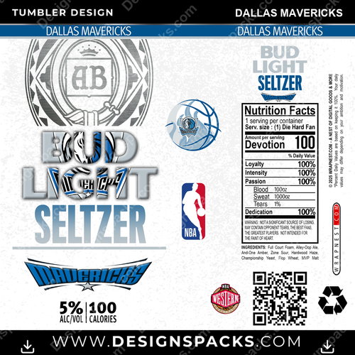Basketball Bud Light Seltzer Dallas Mavericks NBA Basketball Tumbler Digital Wrap Design Download