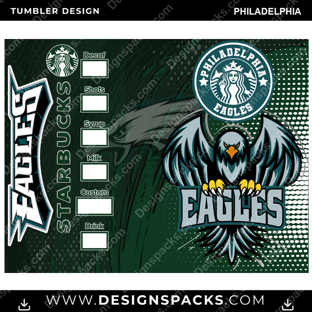 Football Starbucks Philadelphia NFL Football Tumbler Digital Wrap Design Download