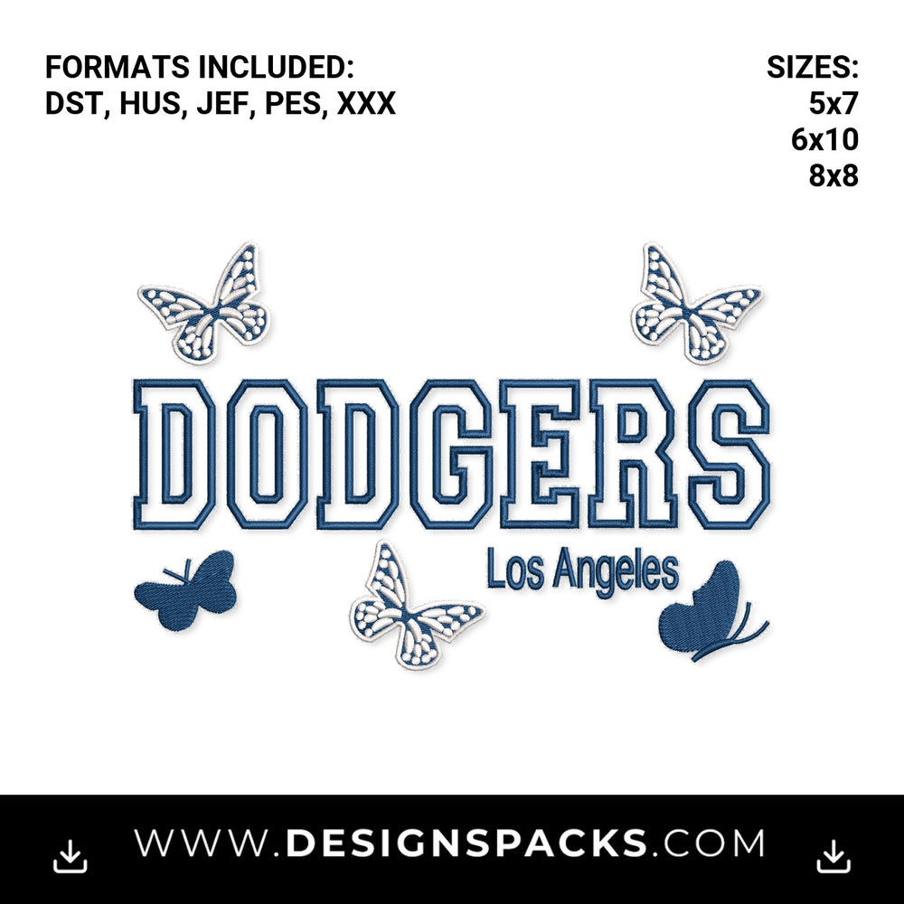 Los Angeles Dodgers Butterfly Varsity Embroidery Design - Instant digital download pattern at Designspacks.com
