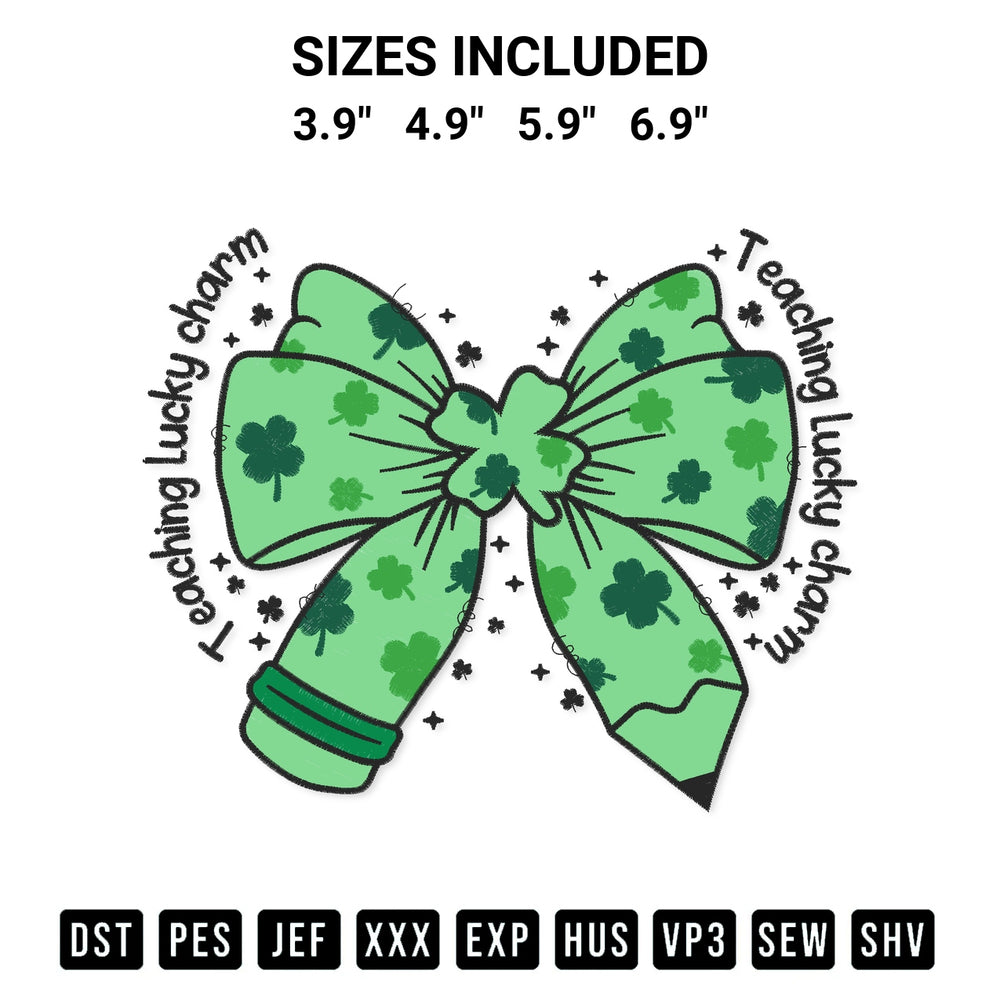 Download the Teacher Patricks Coquette Bow Pencil Embroidery Design machine embroidery design exclusively at Designspacks.com. Premium digitized pattern for apparel and DIY crafts. Available sizes: 3.9", 4.9", 5.9", 6.9".