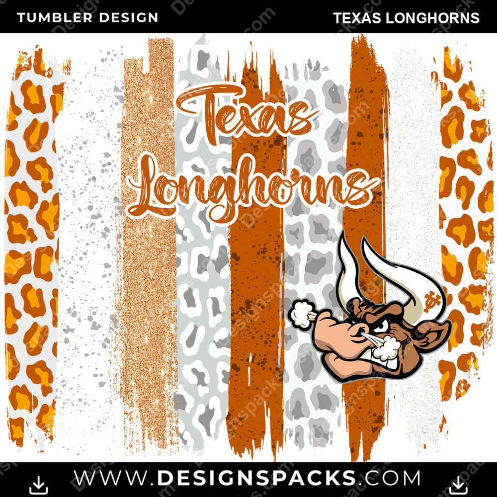 College Sport Brush Strokes Texas Longhorns NCAA College Sport Tumbler Digital Wrap Design Download